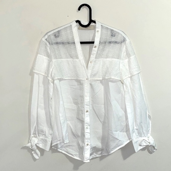 𝅺weekend MAX MARA White Eyelet Top With Tie Sleeves - Picture 2 of 9